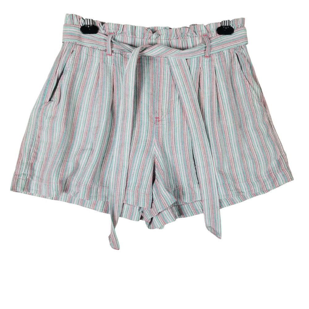 American Eagle Striped Shorts Womens L Multi Cotton Linen Paperbag 1317-3525